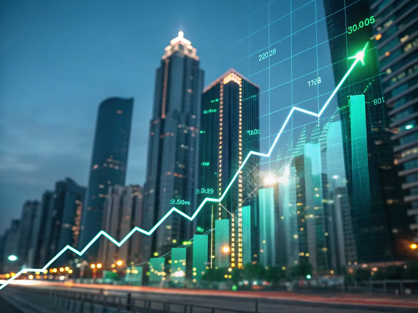 A visual representation of a growing graph overlaid on a blueprint of a building, symbolizing financial growth and strategic planning in real estate.