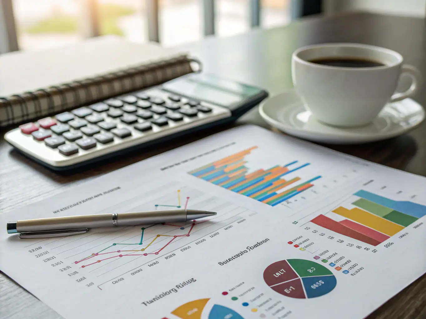 A close-up shot of a calculator and financial reports, highlighting the meticulous attention to detail and accuracy in Vision Global's accounting services.